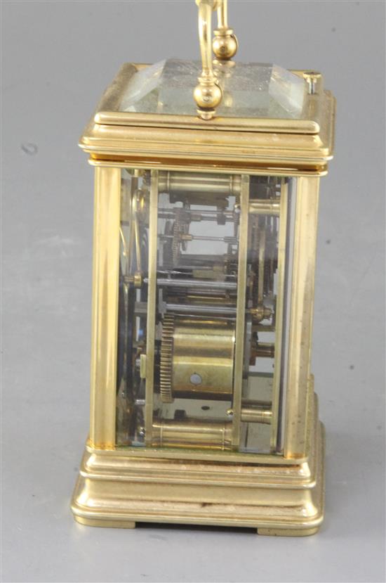 A late 19th century French brass carriage clock, height 6.75in.